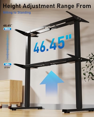 264 lbs Capacity Dual Motor Electric Standing Desk Frame, Height Adjustable Sit Stand up Desk Legs for 39.4” to 74.8” Desktop, Anti-Collision Function, Cable Tray, 2 Hooks, Black Frame Only - color: Black