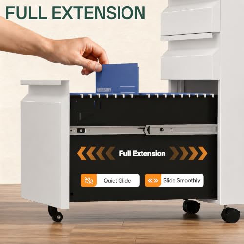 3 Drawer Mobile File Cabinet with Lock, Fully Assembled - color: White
