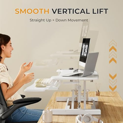JOY worker Standing Desk Converter, 35" Height Adjustable Desk Riser, White - color: White, size: 35 inches