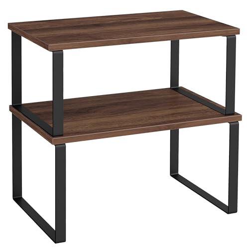 SONGMICS Cabinet Organizer Shelf, Set of 2 Kitchen Counter Shelves, Kitchen Storage, Spice Rack, Stackable, Expandable, Metal and Engineered Wood, 11.7 Inches, Walnut & Matte Black UKCS020K01 - color: Natural Walnut + Matte Black, size: 11.7"w
