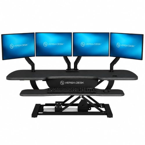 VERSADESK PowerPro 48 Inch Electric Standing Desk Converter – Push-Button Height Adjustable Sit to Stand Desk Riser for Multiple Monitors – Motorized Desktop Workstation with Wide Keyboard Tray, Black - color: Black, size: 48" Wide