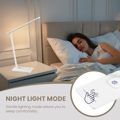 TECHNOVA LED Desk Lamp with 5 Color Temperatures | Sliding Stepless Dimming & One-Touch Timer | Foldable & Portable Design for Office/Study/Nail Art | Four-Axis Rotation for Small Desks