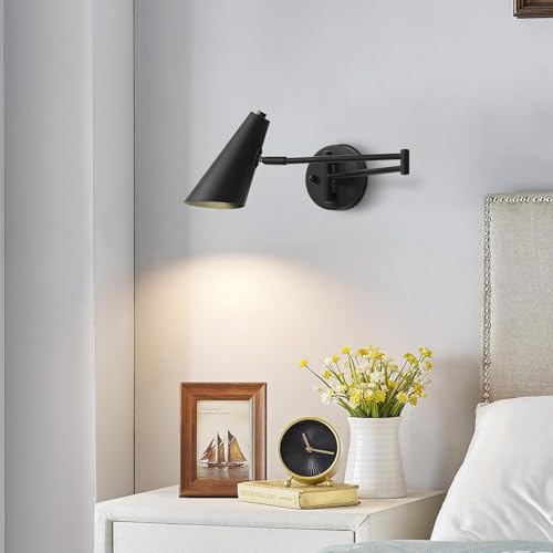 KCO Lighting Black Swing Arm Wall Sconce Farmhouse Adjustable Wall Lamp Industrial Wall Mounted Reading Light Modern Long Swing Arm Wall Lamp - color: Black-2