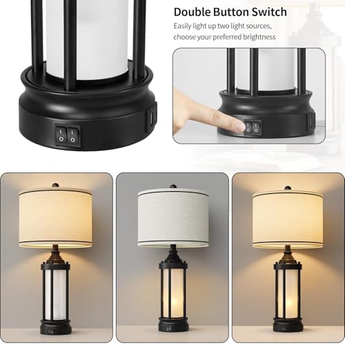 25'' Table Lamps for Bedroom Living Room Lamps Set of 2 Farmhouse Nightstand Bedside Lamps with USB Ports, Built-In Frosted Glass Night Light Industrial Metal Night Stand Lamp, Bulbs Included, Black - color: Metal Black - Set of Two