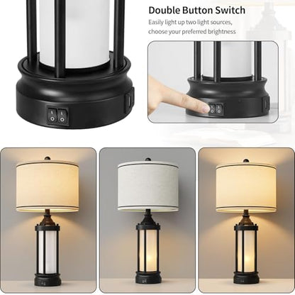 25'' Table Lamps for Bedroom Living Room Lamps Set of 2 Farmhouse Nightstand Bedside Lamps with USB Ports, Built-In Frosted Glass Night Light Industrial Metal Night Stand Lamp, Bulbs Included, Black - color: Metal Black - Set of Two