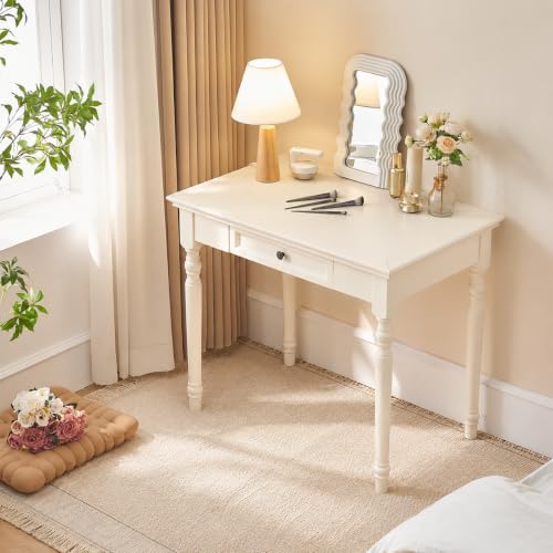 White Writing Desks with Drawers, 35" French Country Style - color: White, size: Standard-35 inches