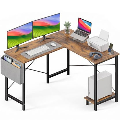 L Shaped Desk, 50 Inch Computer Desk Home Office Desk for Small Space Brown - color: Brown