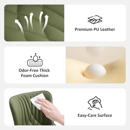 YOUTASTE Green Armless Office Chair, Modern Adjustable Swivel Desk Chair with Wheels, Upholstered PU Leather, Green Metal Legs, Back Support for Home Office, Study, Vanity, Bedroom - color: All Green