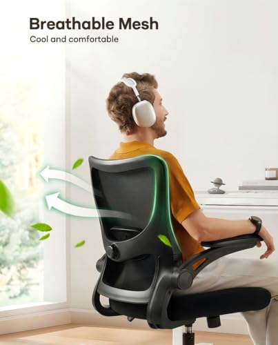 Marsail Drafting Chair, Tall Office Chair with 2D Lumbar Support, Standing Desk Chair,High Office Chair with Padded Flip-Up Armrests & Adjustable Footrest Ring, Ebony