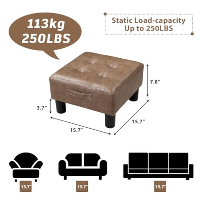 Joveco Small Ottoman Foot Stool,15" Square Upholstered Foot Rest with Legs - color: Light Brown