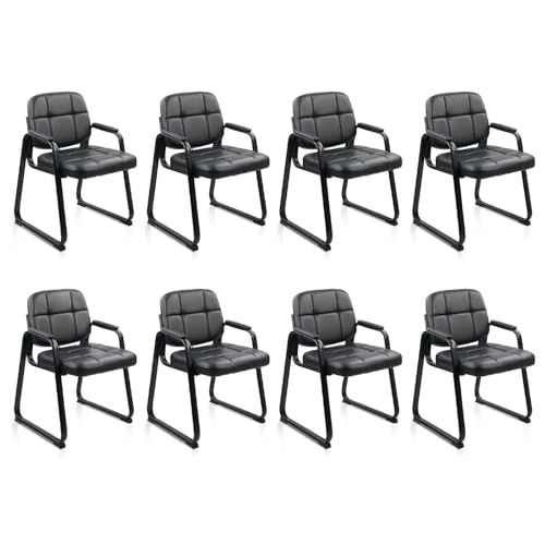 CLATINA Waiting Room Chairs no Wheels with Padded Arms Leather Guest Chair for Office Reception and Conference Desk with Sled Base Black, 8PK - color: Black(sled Base), size: 8 pack