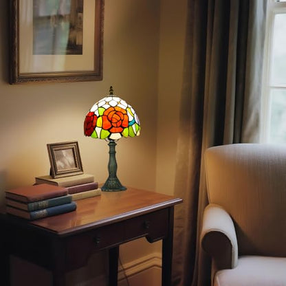 8 Inch Small Tiffany Style Table Lamp with Remote Control, Three Roses - color: Three Roses