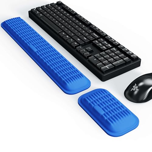 MEKASS Ergonomic Wrist Rest for Keyboard and Mouse, Soft Memory Foam Keyboard Wrist Rest Set with Non-Slip Silicone Base, Easy Typing, Pain Relief, Comfort for Office, Work, Gaming (Blue) - style: Blue