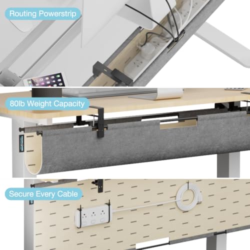No Drill Under Desk Cable Management Tray,30" Felt Cord Organizer for Table - size: 30"-Grey