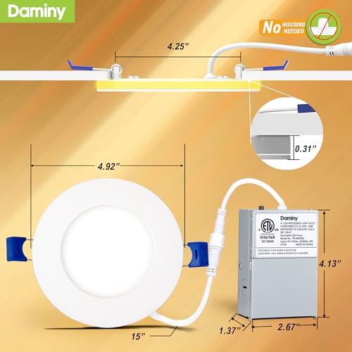 DAMINY 12 Pack 4 Inch LED Recessed Lighting, Canless Wafer Downlight - color: Natural White, size: 4 Inch