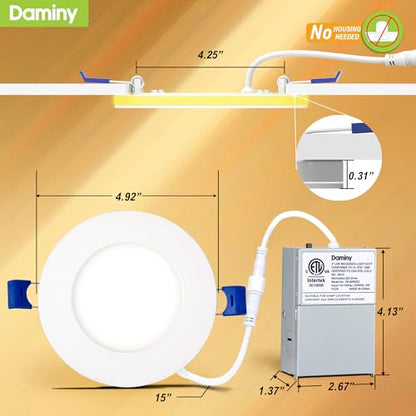 DAMINY 12 Pack 4 Inch LED Recessed Lighting, Canless Wafer Downlight - color: Natural White, size: 4 Inch
