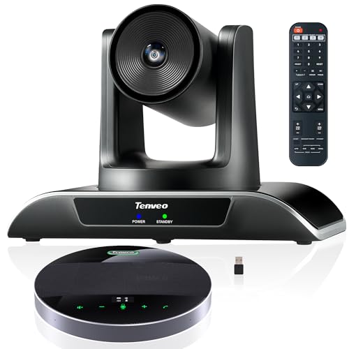 Tenveo 3X Optical Zoom 1080P 60FPS PTZ Conference System with 93°Wide-Angle Lens and MagiCall Bluetooth Speakerphone, Video Output via USB 3.0/HDMI/RS485/RS232, Ideal for Large Meetings - size: 4X Zoom/USB3.0/HDMI/MagiCall