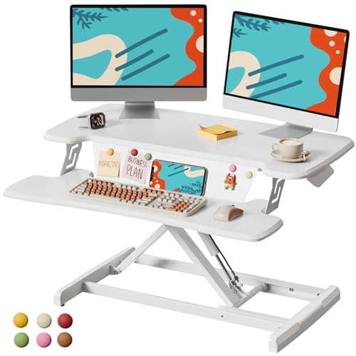 JOY worker Standing Desk Converter, 32" Height Adjustable Desk Riser, White - color: White, size: 32 inches