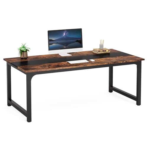 Tribesigns Modern Computer Desk, 63 x 31.5 inch Large Office Desk Computer Table Study Writing Desk Workstation for Home Office, Rustic/Black - color: Rustic + Black, size: 63*31.5 inch