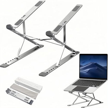 Laptop Stand for Desk, Adjustable Computer Riser with Dual Layer, Portable Foldable Aluminum Notebook Stand Holder Compatible with 13.3-17.3 inch MacBook Dell HP Lenovo, Silver - color: Double layer-Silver