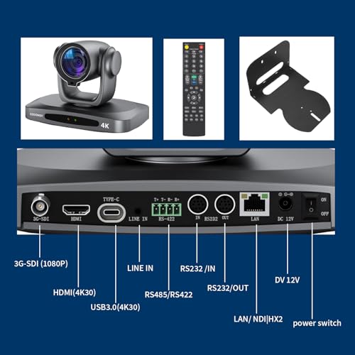 4K NDI Camera with AI Auto Tracking 21X Optical Zoom HDMI/SDI/USB 3.0/PoE/IP PTZ Camera 4K for Church Worship, Live Events, Video Conferencing (OBS, vMix, Zoom, Teams) - color: Charcoal Gray