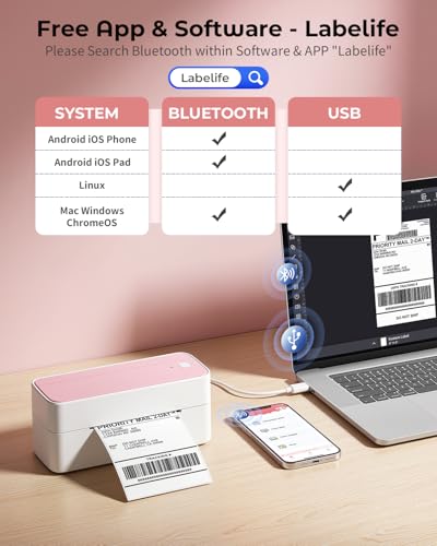 Phomemo Bluetooth Thermal Label Printer, 241BT 4X6 Shipping Label Printer | Wireless Label Printer for Small Business and Shipping Package, Compatible with iPhone, Android, Shopify, Amazon, USPS, Pink - color: Pink