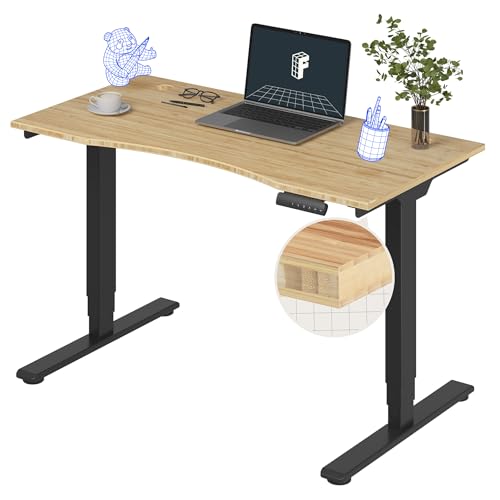 FlexiSpot E6 Bamboo 3-Stage Dual Motor Electric Standing Desk 48 x 24 Sit Stand Up Desk, Holds 220 lbs, Adjustable Height w/ Memory Presets, Solid Bamboo Curved Desktop & Black Frame, Ships in 2 Boxes - color: Black Frame+curved Top, size: 48"x24" Bamboo