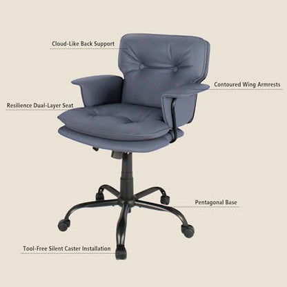 Small Desk Chair with Arms & Wheels, 360° Swivel Adjustable Vanity Chair with Wheels, Compact Rolling Task Chair for Home Office, Bedroom, Study，Dressing Table - color: Blue-1