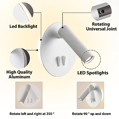 ZEROUNO Bedroom Wall Lamp with Switch Reading Light Hardwired Sconces Which Angle Adjustable for Bed-Side Interior Design (White) - color: White