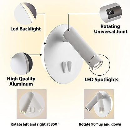 ZEROUNO Bedroom Wall Lamp with Switch Reading Light Hardwired Sconces Which Angle Adjustable for Bed-Side Interior Design (White) - color: White