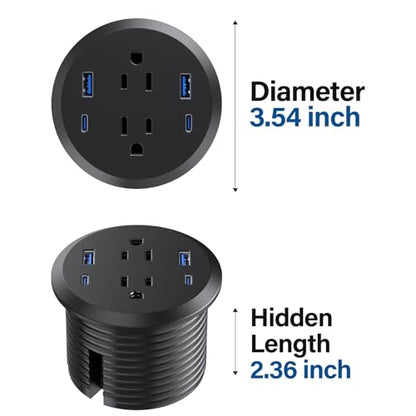 Desktop Power Grommet,GaN 65W USB C Fast Charging Station,2 AC Outlets,4 USB Ports in to the Top of Your Desk,Flush Mount Power Grommet 3-inch Hole,Countertop Recessed Outlet - color: Black, size: 1 Pack