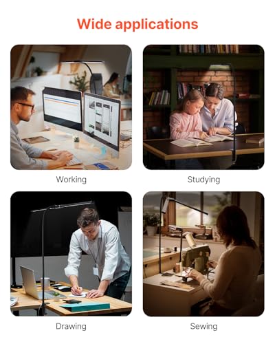 VEVOR LED Desk Lamp with Clamp, Double Head Architect Desk Lamp for Home Office, Eye-Caring Desk Light with 360° Adjustable Gooseneck, 50 Lighting Modes & Timer Function for Studying Working Drawing