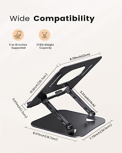 JOIOT Adjustable Aluminum Laptop Stand, Ergonomic Riser for 11-16" Laptops - color: Black
