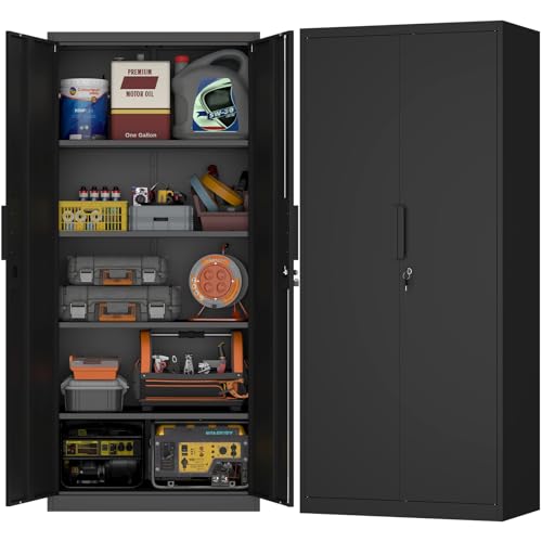 71" H Locking Cabinets, 16.5'' Deep Metal Garage Storage Cabinet with Doors and Shelves, Balck Cabinets for Garage, Kitchen, Office - color: Black, size: 71 '' H * 31.5 '' W * 16.5 '' D