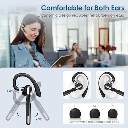Bluetooth Headset, Wireless Headset with Mic, Bluetooth Headsets with Noise Cancelling Microphone & Mute Button for Computer Desk Cell Phones Trucker Home Office Work