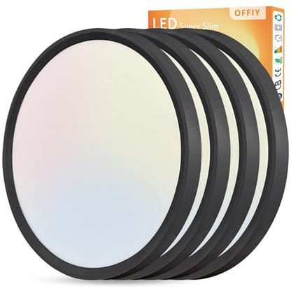 4PK 15.8 Inch Led Ceiling Light Flush Mount, 32W, 3480LM, 3000K/4000K/6000K CCT Selectable Super Slim Ceiling Light, Close to Ceiling Round Flat Panel Fixture for Hallway, Bedroom,Kitchen, Black - color: Black