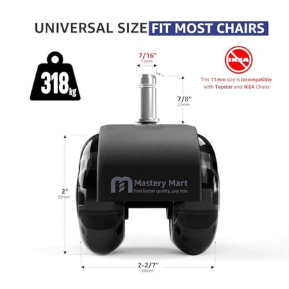 Mastery Mart Office Chair Wheels Replacement Set of 5, Smooth & Quiet Rubber Caster Wheels, Universal 11x22mm Stem, Safe for Hardwood, Tile and Laminate Floors, Heavy Duty 700 lb Capacity, Gray - style: 2 inch-Black