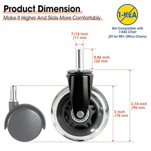Office Chair Wheels, Set of 10 Rubber Caster Wheels, Roller Blade Wheel Heavy Duty Casters, Replacement Wheels for Most Chair Wheel, Easy to Install (Not for IKEA) - color: 10P
