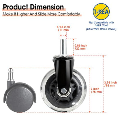 Office Chair Wheels, Set of 10 Rubber Caster Wheels, Roller Blade Wheel Heavy Duty Casters, Replacement Wheels for Most Chair Wheel, Easy to Install (Not for IKEA) - color: 10P