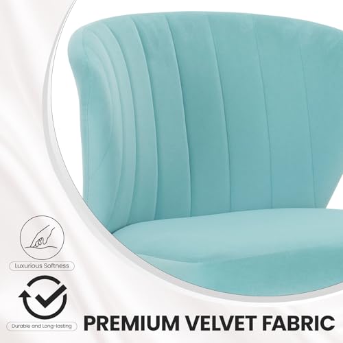 Velvet Dining Chairs Set of 2, Modern Upholstered Vanity Chairs with Golden Metal Legs for Dining Room Kitchen Vanity Patio (Teal) - color: Teal