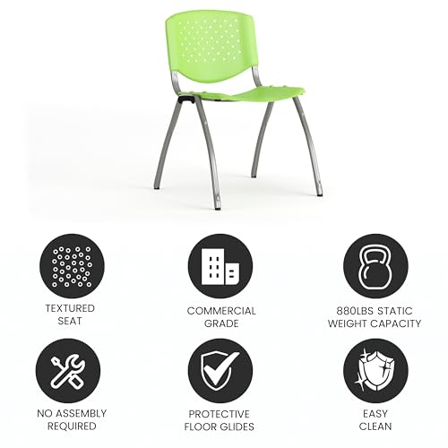 EMMA + OLIVER Home and Office Green Plastic Stack Chair with Perforated | Powder Coated, 880 LBS. Weight Capacity - color: Green
