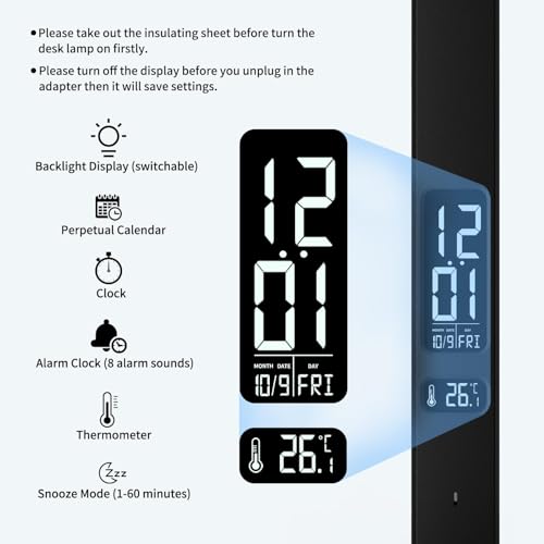 LED Desk Lamp with Charger, USB Charging Port, Dual Swing Arm Desk Light with 5 Brightness, 3 Colors, Table Lamp with Clock, Alarm, Date, Temperature, Desk Lamp for Home Office Study (Black) - color: Dual-Head Black