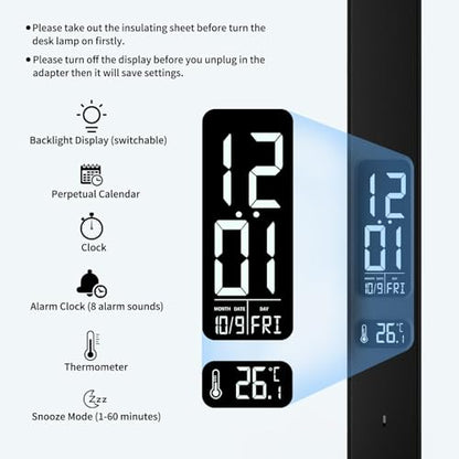 LED Desk Lamp with Charger, USB Charging Port, Dual Swing Arm Desk Light with 5 Brightness, 3 Colors, Table Lamp with Clock, Alarm, Date, Temperature, Desk Lamp for Home Office Study (Black) - color: Dual-Head Black