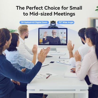 Tenveo AI Auto-Tracking PTZ Camera 3X Optical + 4X Digital Zoom, USB3.0/HDMI/RS232, 93° Wide-Angle for Video Conferencing, Business Meetings, Live Streaming, Church, Worship, Zoom, Teams, OBS - color: Obsidian