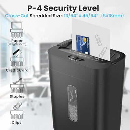 6-Sheet Shredder for Home Office, 3.43 Gallon Cross Cut Shredder, P-4 High Security Paper Shredders for Credit Card Staple Clip, Portable Handle Design - size: 6-sheet