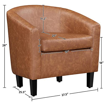 Yaheetech Accent Chairs, Faux Leather Barrel Armchairs, Brown - color: Brown, size: 25.5"D x 27.5"W x 28"H