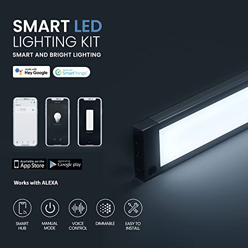 EShine 4 Pack 12 inch Black Smart Dimmable LED Under Cabinet Lighting Kit Compatible with Alexa, Google - Cool White (6000K) - color: Cool White (6000 K), size: 4 pack 12 Inch