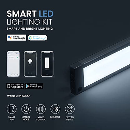 EShine 6 Pack 12 inch Black Smart Dimmable LED Under Cabinet Lighting Kit Compatible with Alexa, Google - Cool White (6000K) - color: Cool White (6000 K), size: 6 pack 12 Inch