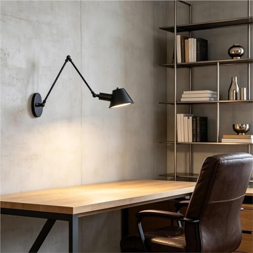 Vintage Black Swing Arm Wall Sconce Adjustable Metal Reading Lamp Warm Light Mounted for Bedroom Headboard Study Room Living Sofa Side