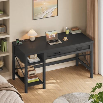 SEDETA 40" Farmhouse Small Desk with Drawers for Small Space, Bedroom - color: Black